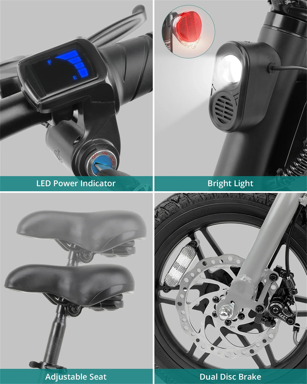 GOTRAX Folding Electric Bike For Adults And Teens, 14 inch, 250W, 15.5 mph, 15 Miles, Black - S2