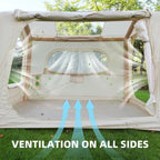 Beige Inflatable Camping Tent, 4-6 Person, 118in L x 98.5in W x 83in H, 4-Season, Oxford