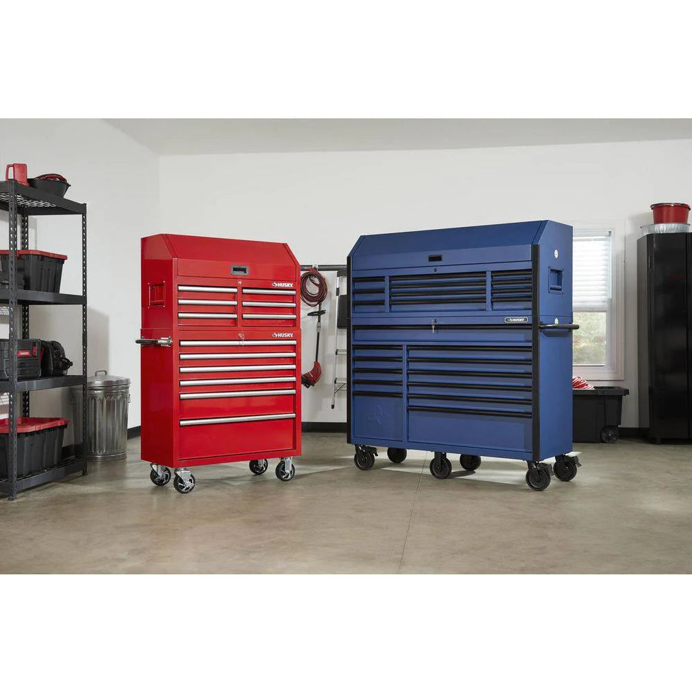 23-Drawer Heavy Duty Rolling Tool Chest And Top Cabinet Set, 56 in. W x 22 in. D, Matte Blue