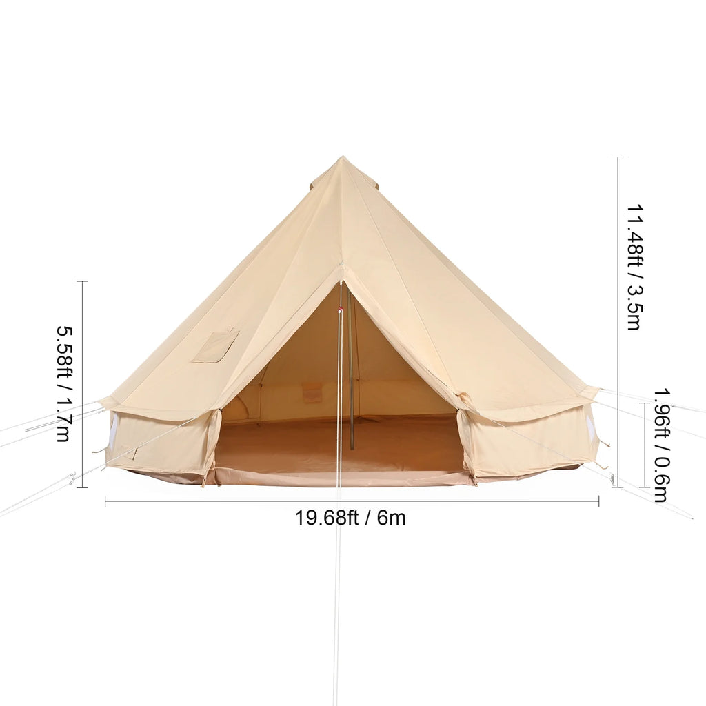 KFFKFF Canvas Bell Tent 6m/19.68ft 4-Season With Stove Jack - ZJTM1303