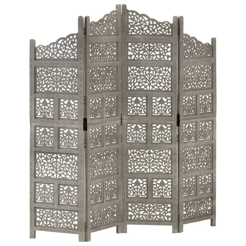 vidaXL 4-Panel Folding Privacy Screen, Solid Mango Wood, 63 x 65 in - Brown