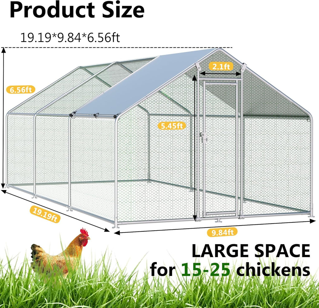 HITTITE Large Metal Chicken Coop With Run 19.19 x 9.84 x 6.56 ft - Walk-In Poultry Cage