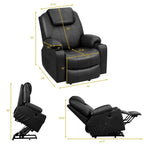 Electric Power Lift Recliner Chair With Leather Massage, Lumbar Heating, 8 Vibrating Nodes, Cup Holders And USB Port