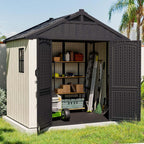 Patiowell Plastic Outdoor Storage Shed With Floor, Window And Lockable Door, 8 x 6 FT, Beige - Kick-it Shed