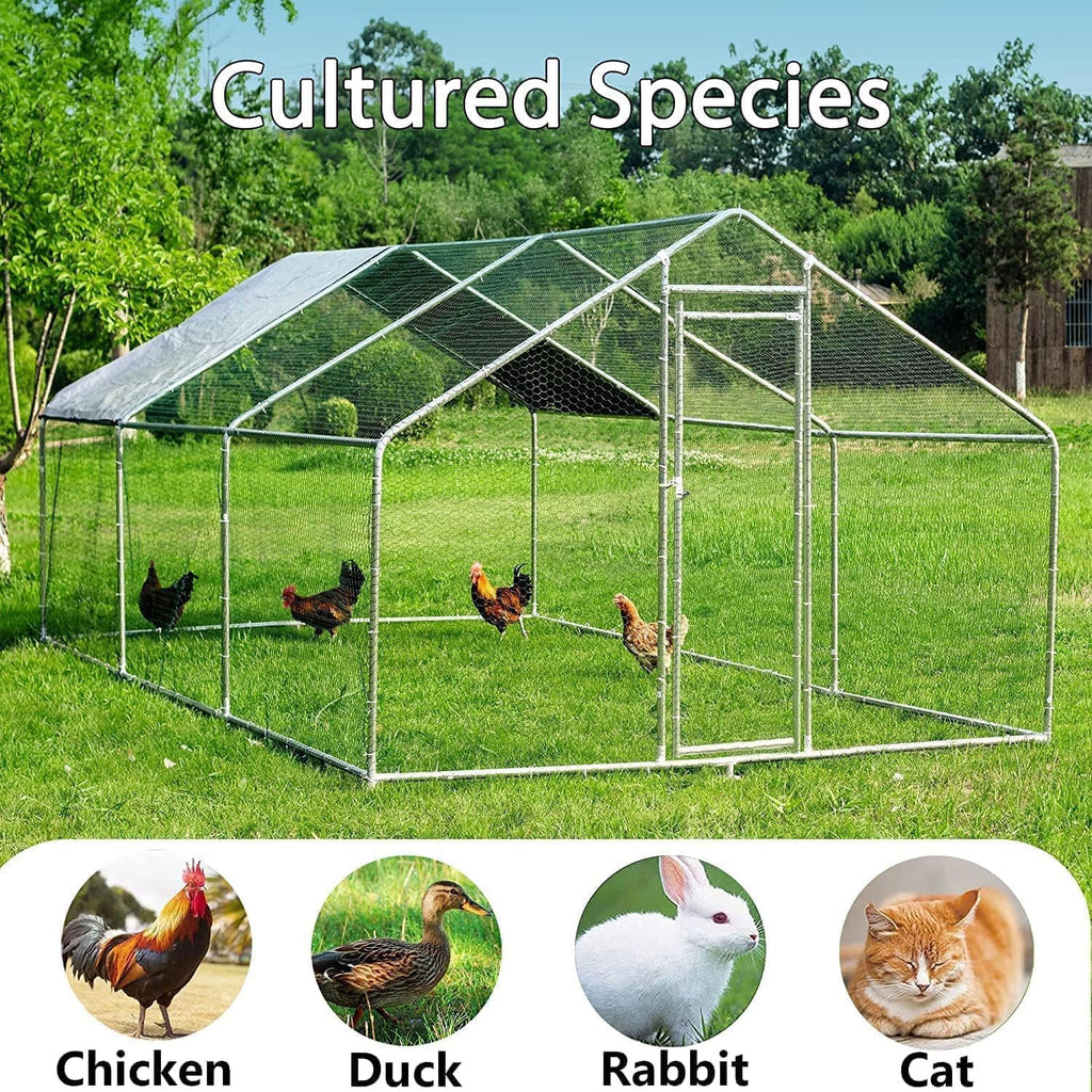 HITTITE Large Metal Chicken Coop With Run 19.19 x 9.84 x 6.56 ft - Walk-In Poultry Cage