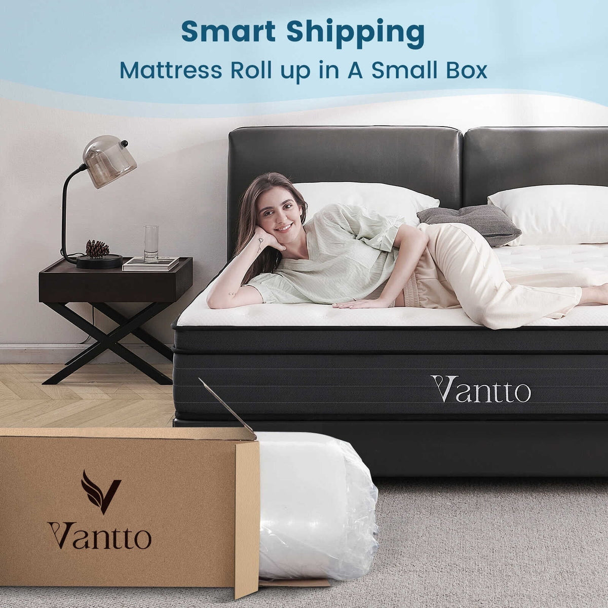 Vantto Queen 12 Inch Hybrid Memory Foam Mattress In A Box - CertiPUR-US