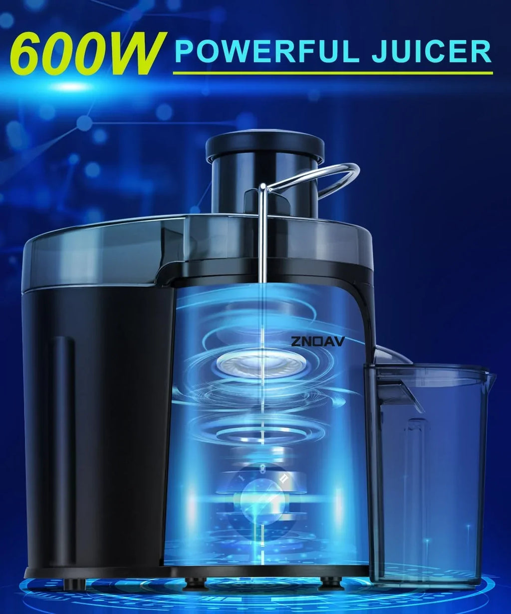 ZNOAV Centrifugal Juicer Machine, 600W, 3.5 in Wide Chute, 3 Speeds, Gray