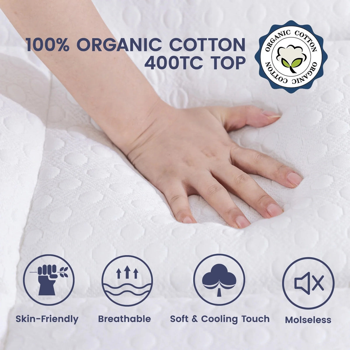 COOLHUT 4-Inch Dual Layer Gel Memory Foam Mattress Topper, King Size, White