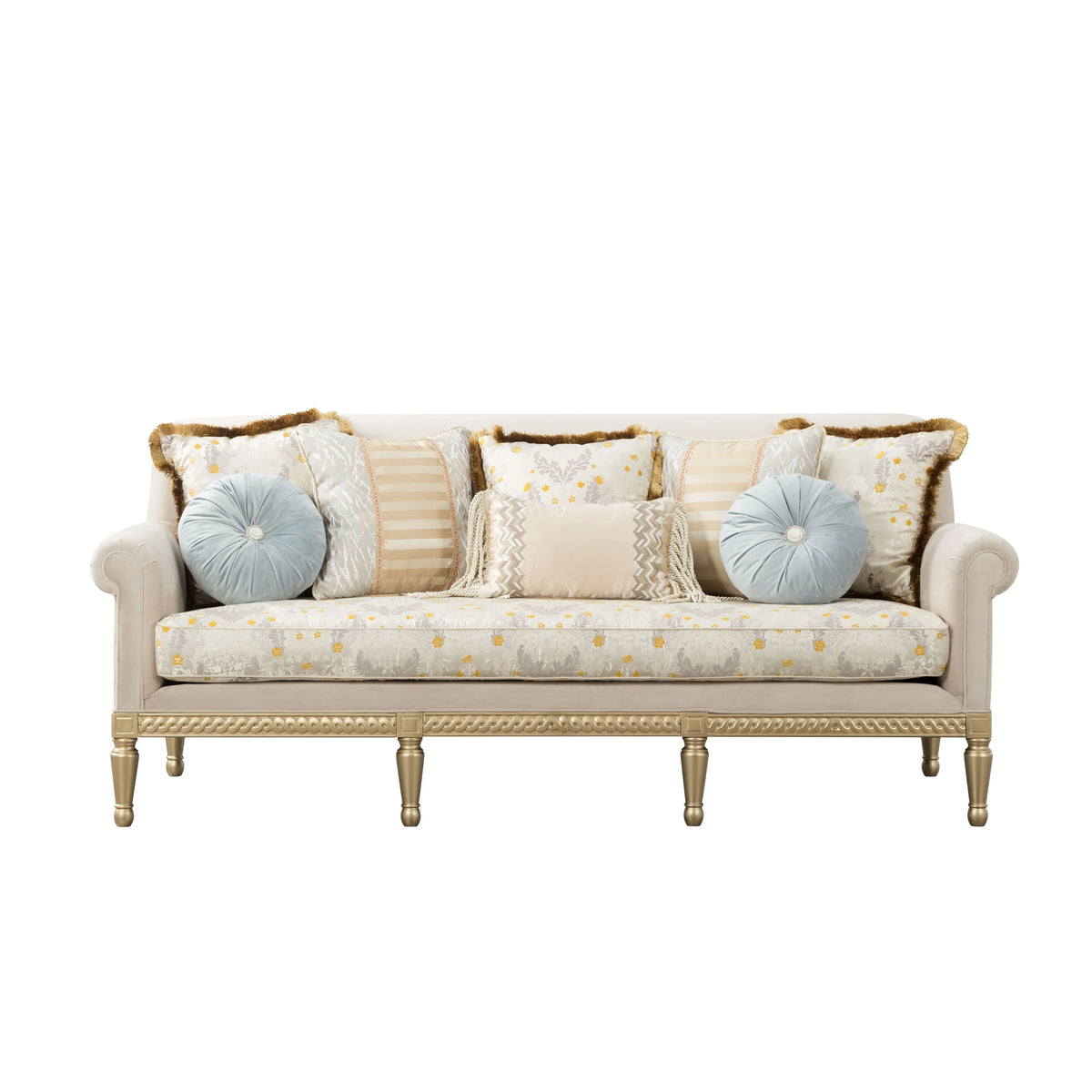 84in Modern Velvet Sofa Set, 3-Seater Couch With Loveseat, Beige