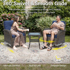 Belord 3-Piece Patio Swivel Rocking Chair Set With Side Table - Brown/Blue