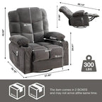 Oversized Massage Recliner Chair With Heat, 150 Degree Recline, 30 Degree Rocking, Dual USB Ports And 2 Cup Holders - Grey
