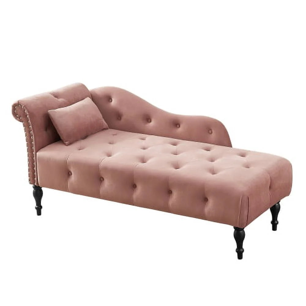 Velvet Chaise Lounge Chair 60.6in L x 27.5in W x 28.3in H - Rose