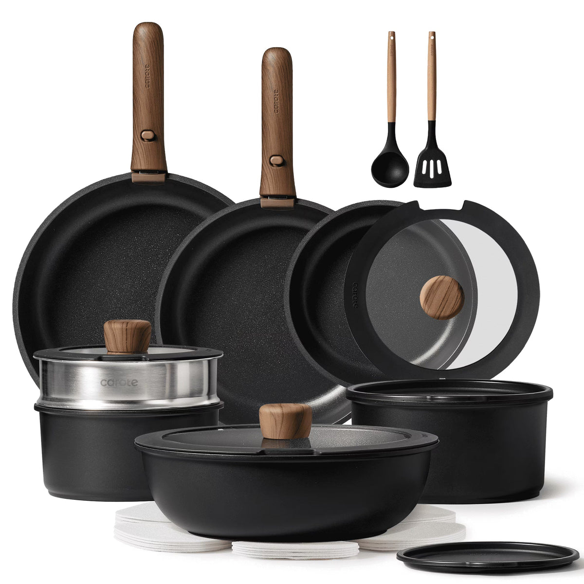 Carote 21 Pcs Nonstick Cookware Set With Detachable Handles, Oven/Dishwasher Safe