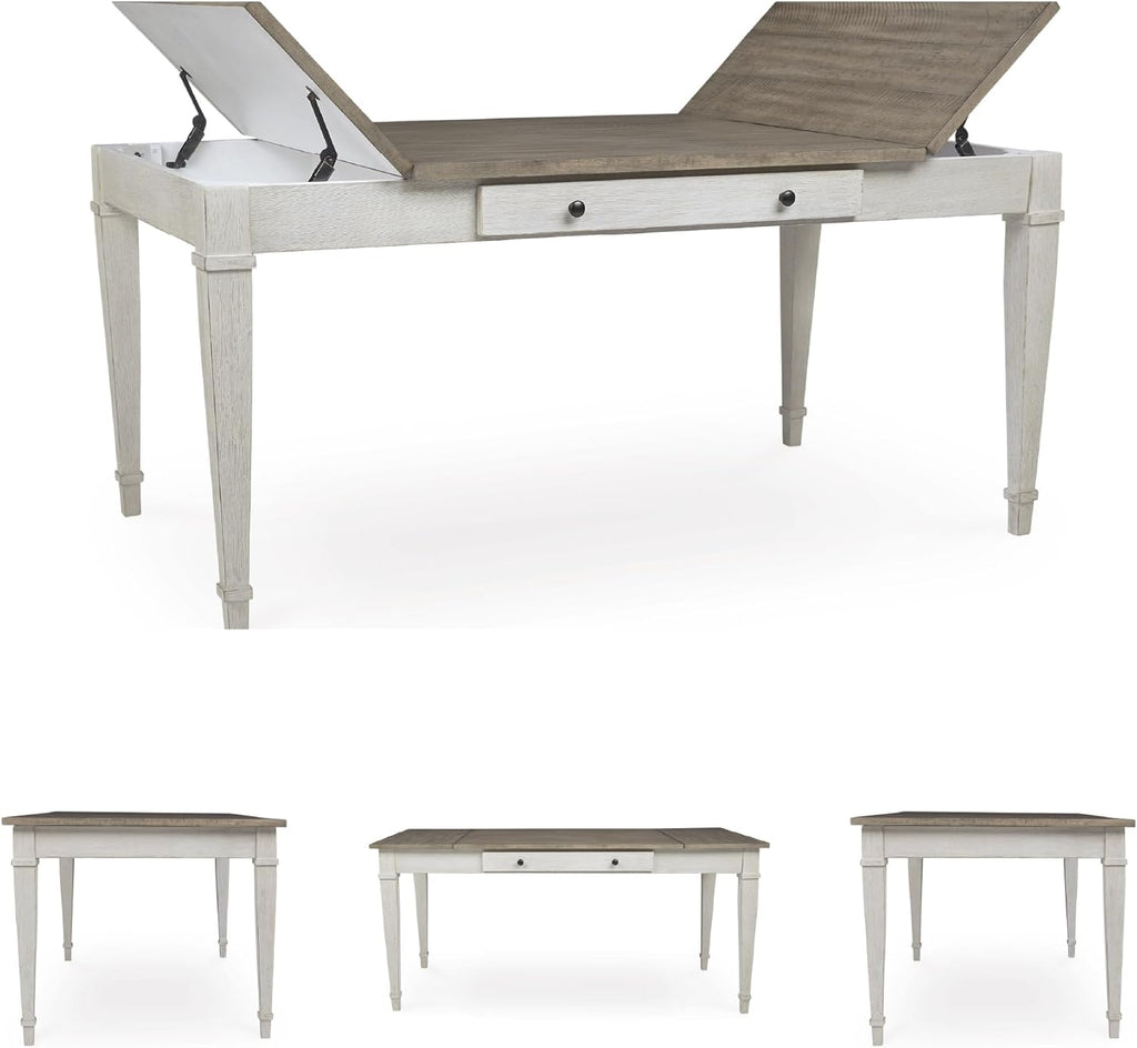 Signature Design by Ashley Rectangular Dining Table With Storage, White & Light Brown, 36in W x 66in D x 30.25in H - Skempton