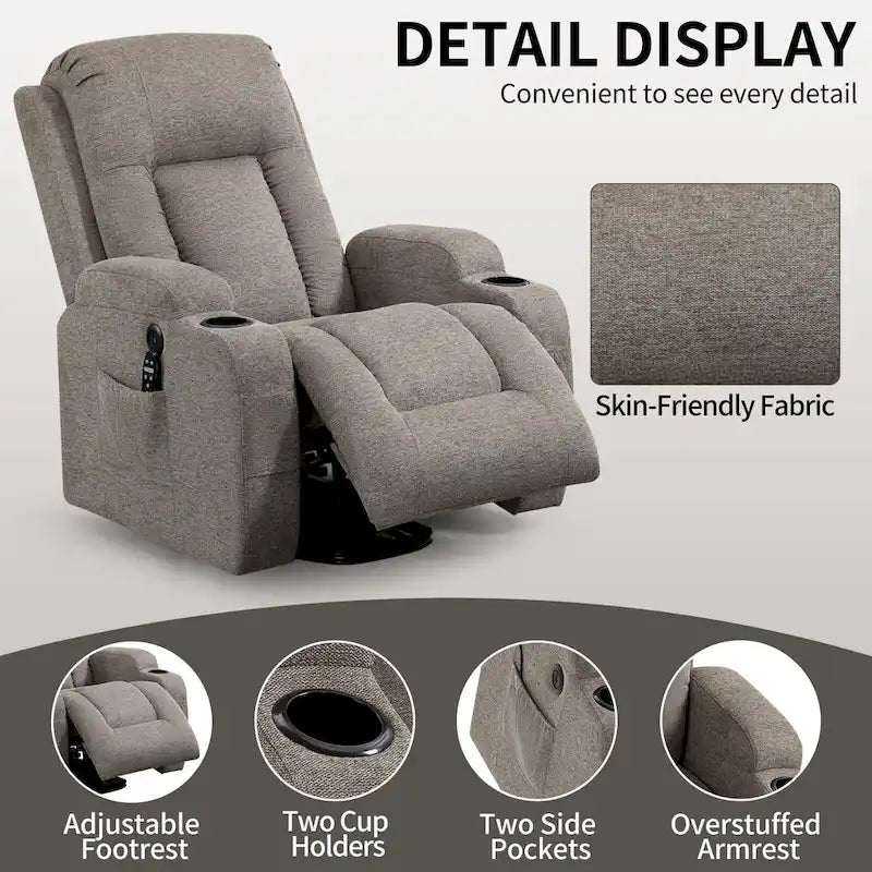 Lazy Boy Power Lift Recliner Chair With Massage, Lumbar Heating, USB Port And Cup Holders - Single Motor