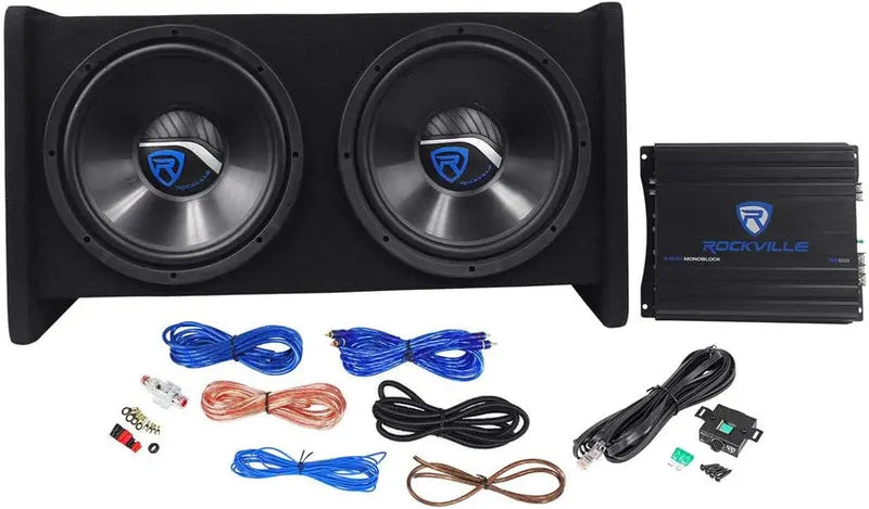 Rockville Dual 12-Inch Car Subwoofer Enclosure Kit With Mono Amplifier - RV12.2B
