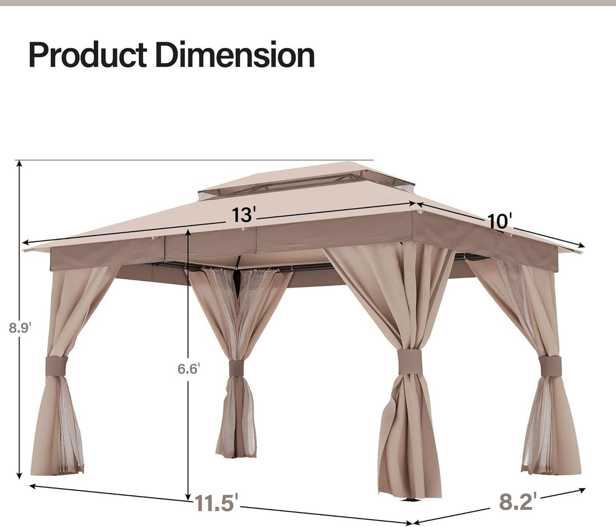 LAUSAINT HOME Outdoor Patio Gazebo 10x13 Khaki