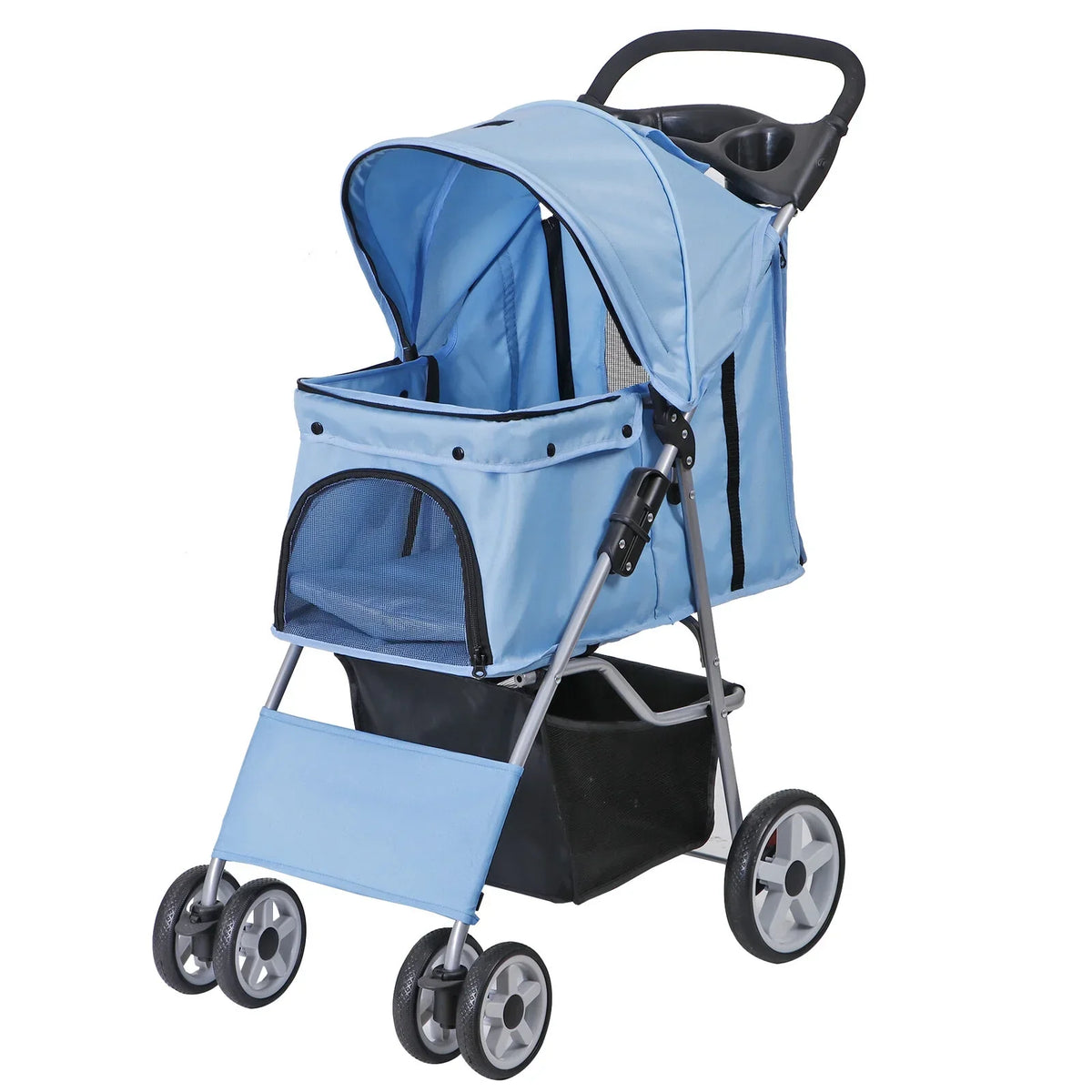 Foldable 4 Wheel Pet Stroller With Cup Holder