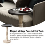 Pedestal End Table With Round Tray Top And Distressed Finish