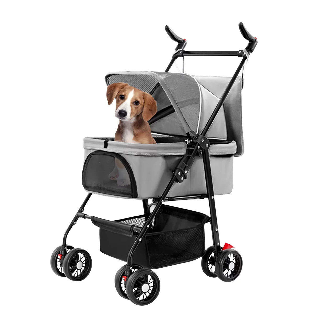 iMounTEK 4-Wheel Foldable Pet Stroller With Removable Liner And Storage Basket - Gray