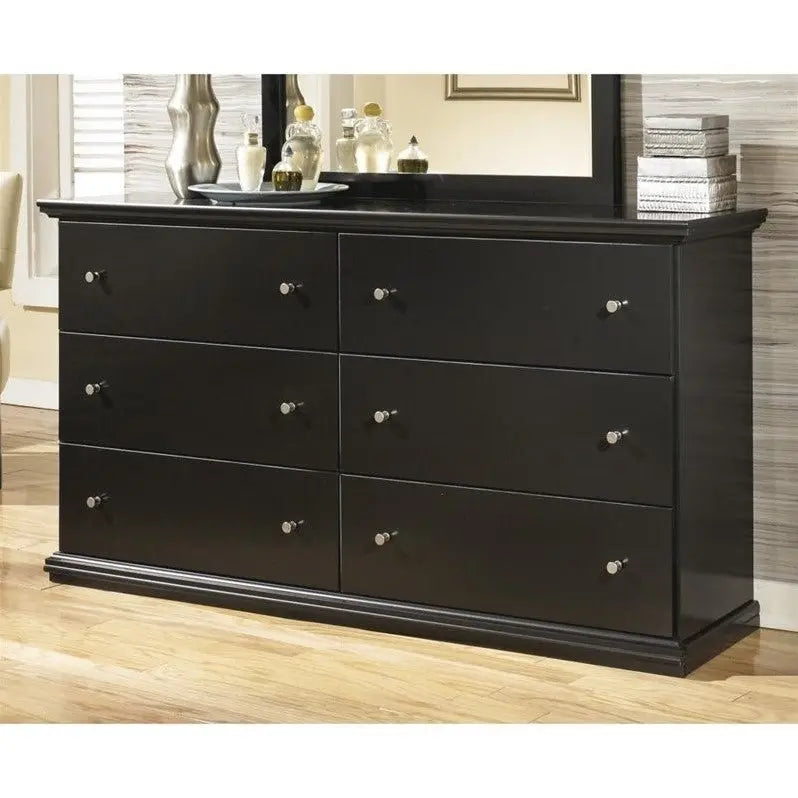 Ashley Furniture 6-Drawer Solid Wood Double Dresser, Matte Black - Maribel
