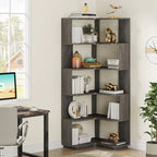 6-Tier Corner Bookshelf, 64.9 Inch Tall, Freestanding Wood Industrial Bookcase