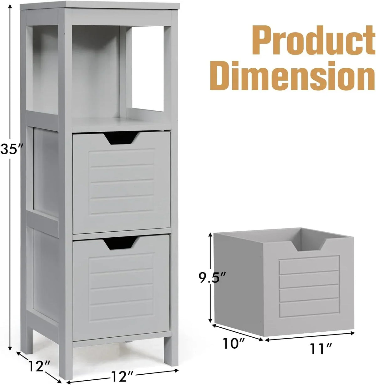 Freestanding Wooden Bathroom Storage Cabinet With 2 Adjustable Drawers - Gray