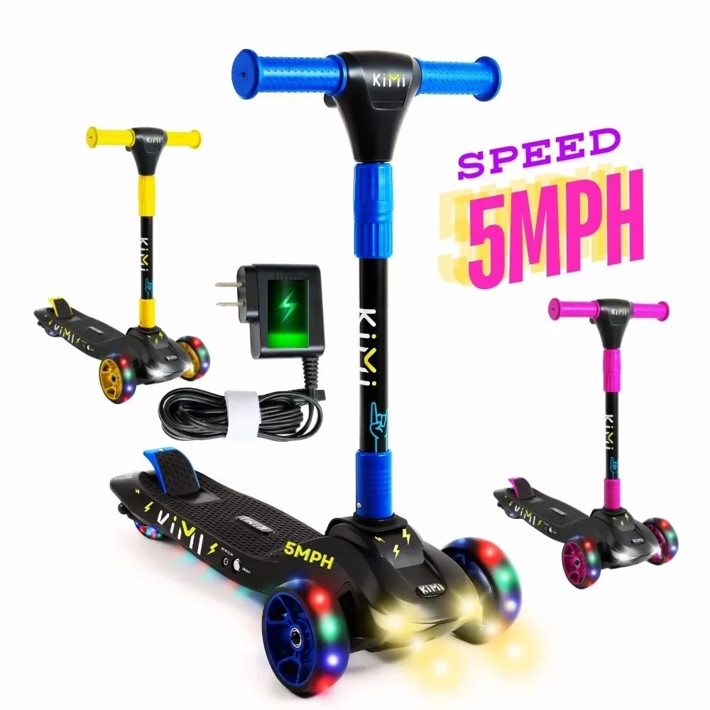 KIMI Kids 3-Wheel Electric Scooter, Adjustable, Ages 2-9, 5MPH, 10 Miles Range