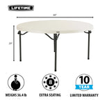 Lifetime 60 Inch Round Commercial Folding Table, Almond - 280435