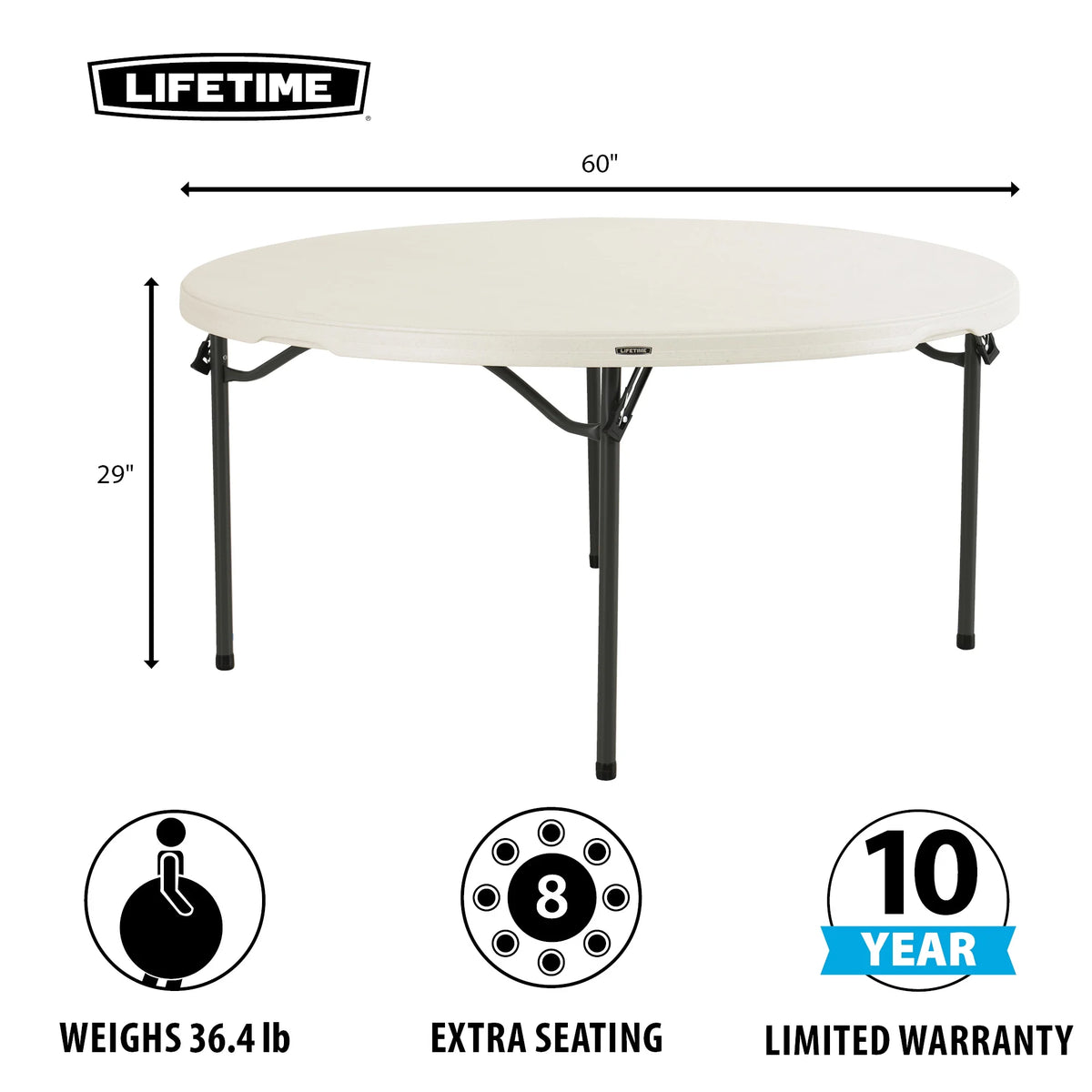 Lifetime 60 Inch Round Commercial Folding Table, Almond - 280435