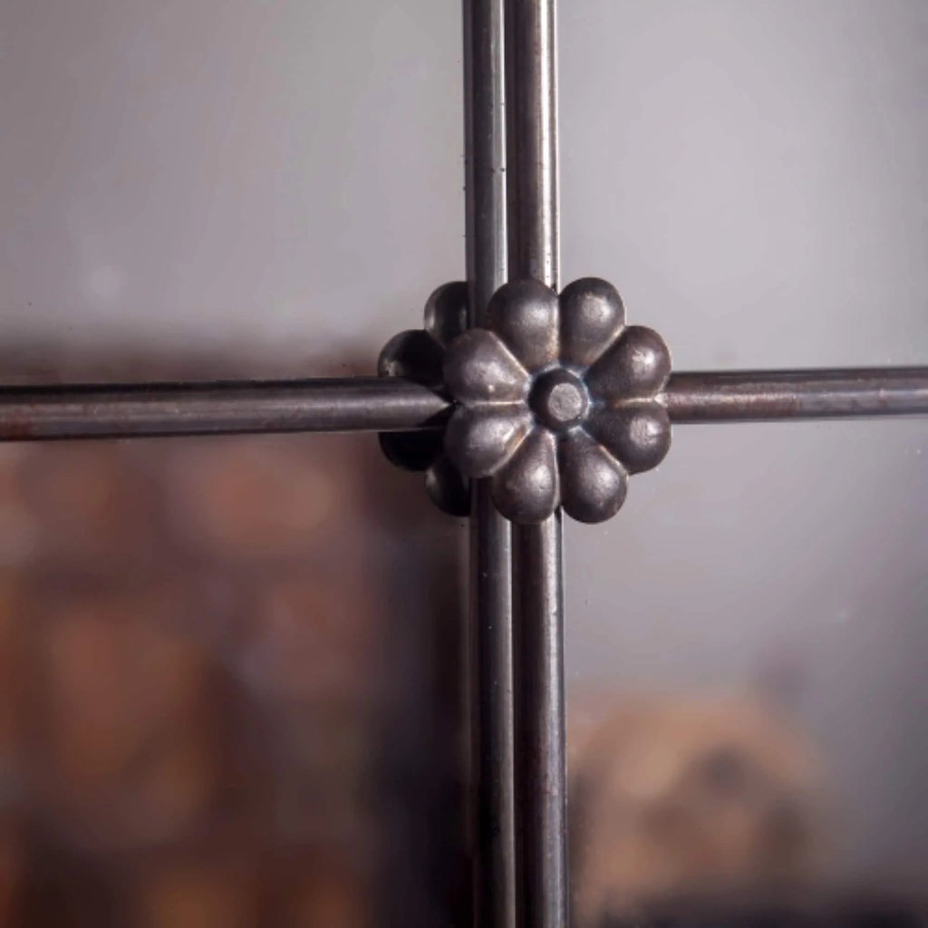 Rustic Brown Windowpane Wall Mirror With Metal Frame, 37.75 in H x 23.8 in W