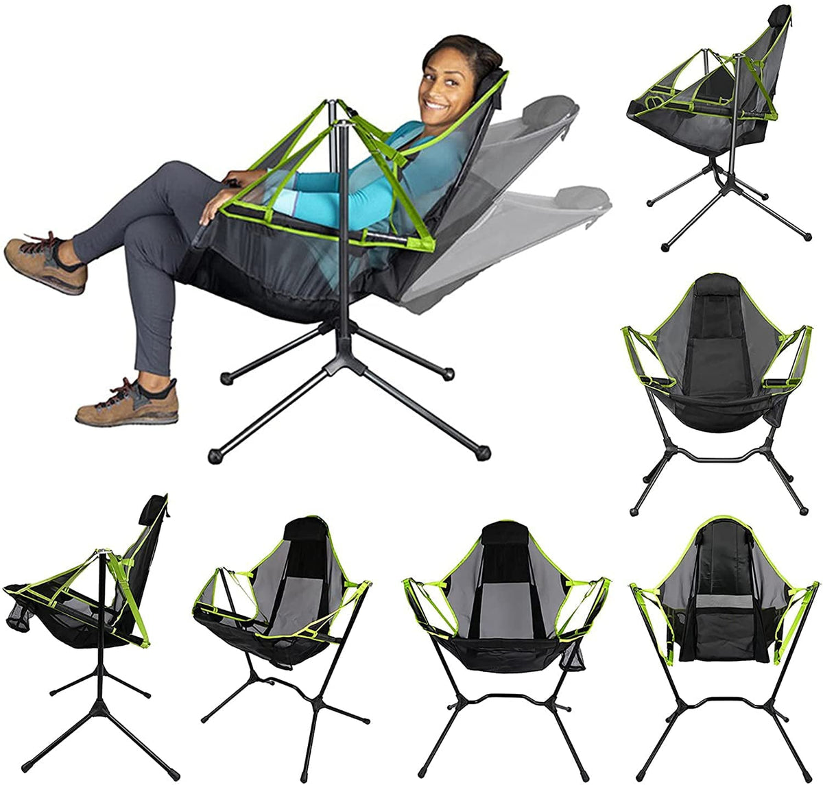 VEANERWOOD Folding Rocking Camping Chair With Pocket, Steel, 330lbs Capacity
