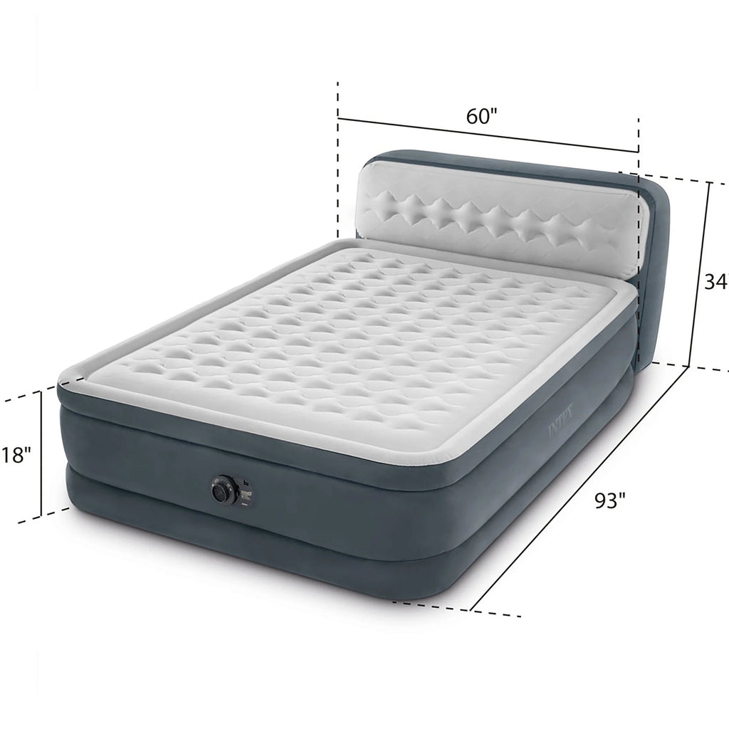 Intex Dura-Beam Deluxe Ultra Plush Headboard Queen Airbed, Gray, 18in, Built-In Pump - 64447ED
