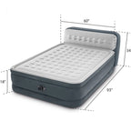 Intex Dura-Beam Deluxe Ultra Plush Headboard Queen Airbed, Gray, 18in, Built-In Pump - 64447ED