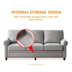 3 Seater Linen Fabric Tufted Accent Sofa, 82.6 in, Grey - Curved High Back