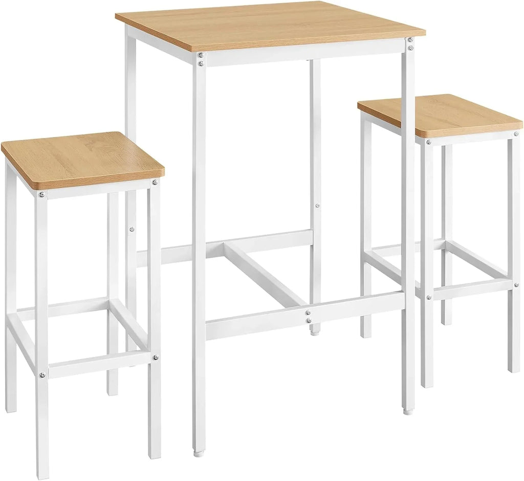 Square Bar Table And 2 Bar Stools Set, Golden Oak And Cloud White