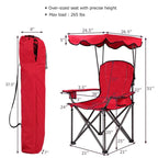 Outdoor Canopy Folding Beach Chair With 2 Cup Holders, 600D PVC Fabric - 38in x 26.5in x 51in
