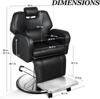 Baasha Reclining Barber Chair, 165 Degree, Heavy-Duty Steel Frame, Black