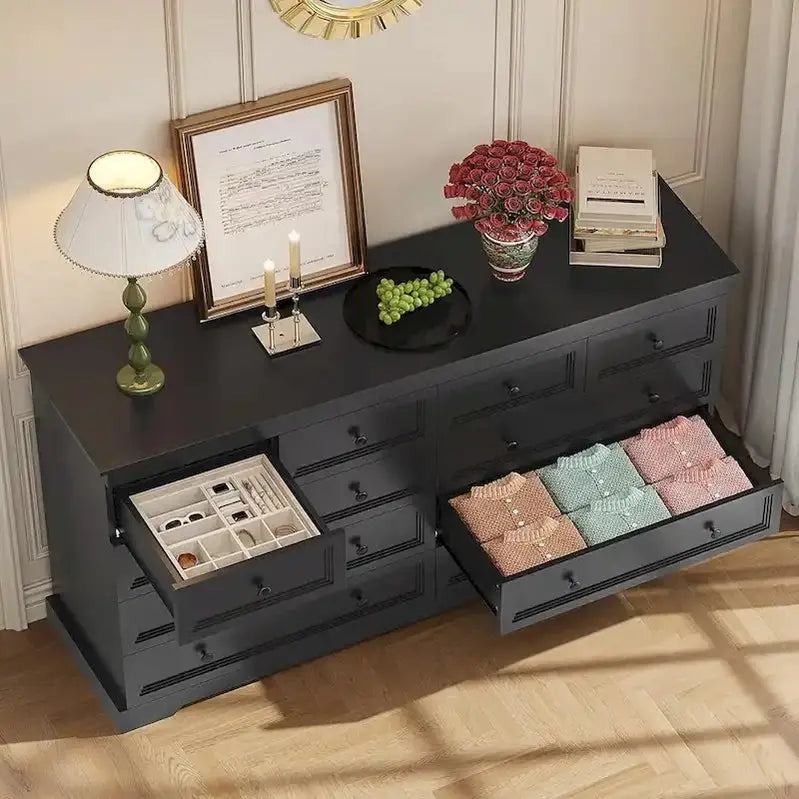 10-Drawer Wooden Dresser - Tall Chest Of Drawers