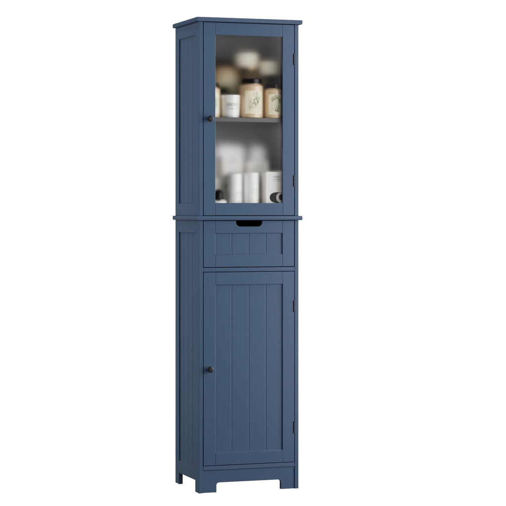 Homfa Tall Narrow Bathroom Storage Cabinet With Door And Drawer, 15.7in L x 11.8in W x 67in H, White