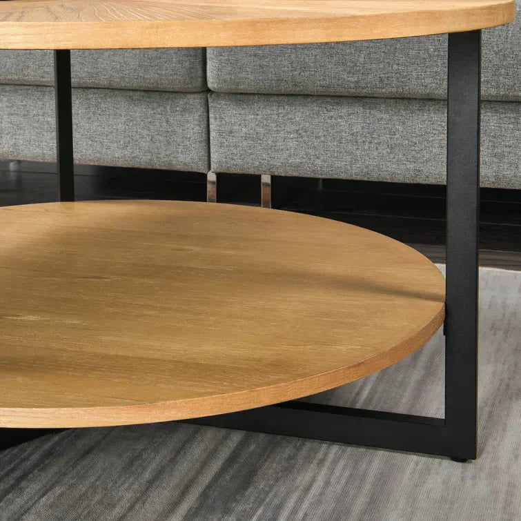 Round Coffee Table With Storage Shelf - 33.5 in