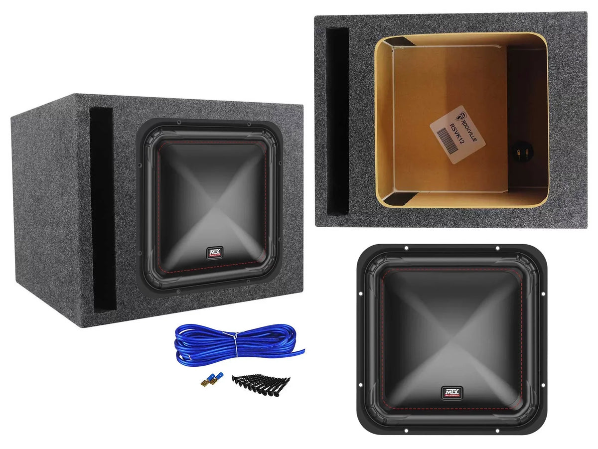 MTX 12in 500W RMS Square Car Audio Subwoofer Kit With Vented Enclosure - S6512-44