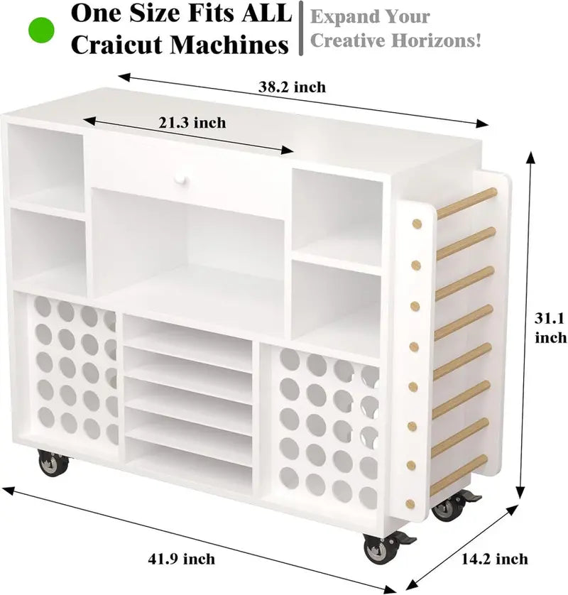 Rolling Craft Storage Cart For Cricut Machines With 48-Spool Vinyl Holder, 41.93 x 14.2 x 31.1 Inches