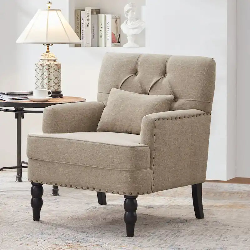 Set Of 2 Upholstered Button-Tufted Accent Chairs With Lumbar Pillows - 30 x 29 x 35 inches