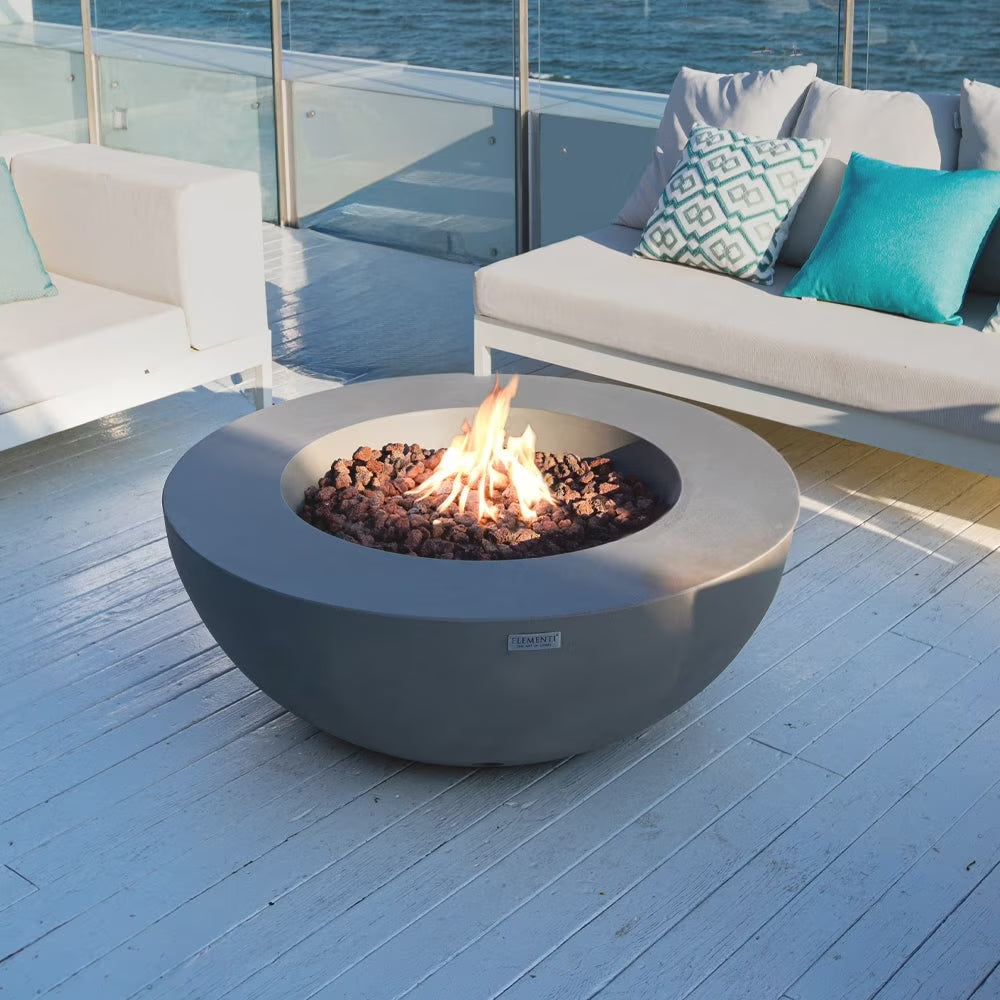 Elementi Outdoor Lunar Fire Bowl 42 Inches Grey Glass Reinforced Concrete Natural Gas Fire Pit Table