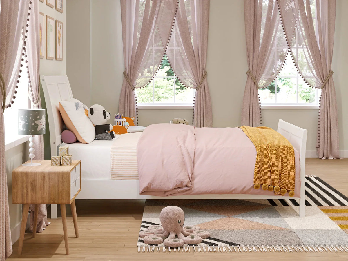 AFI Valencia Twin Wood Low Profile Sleigh Platform Bed With Matching Footboard, White
