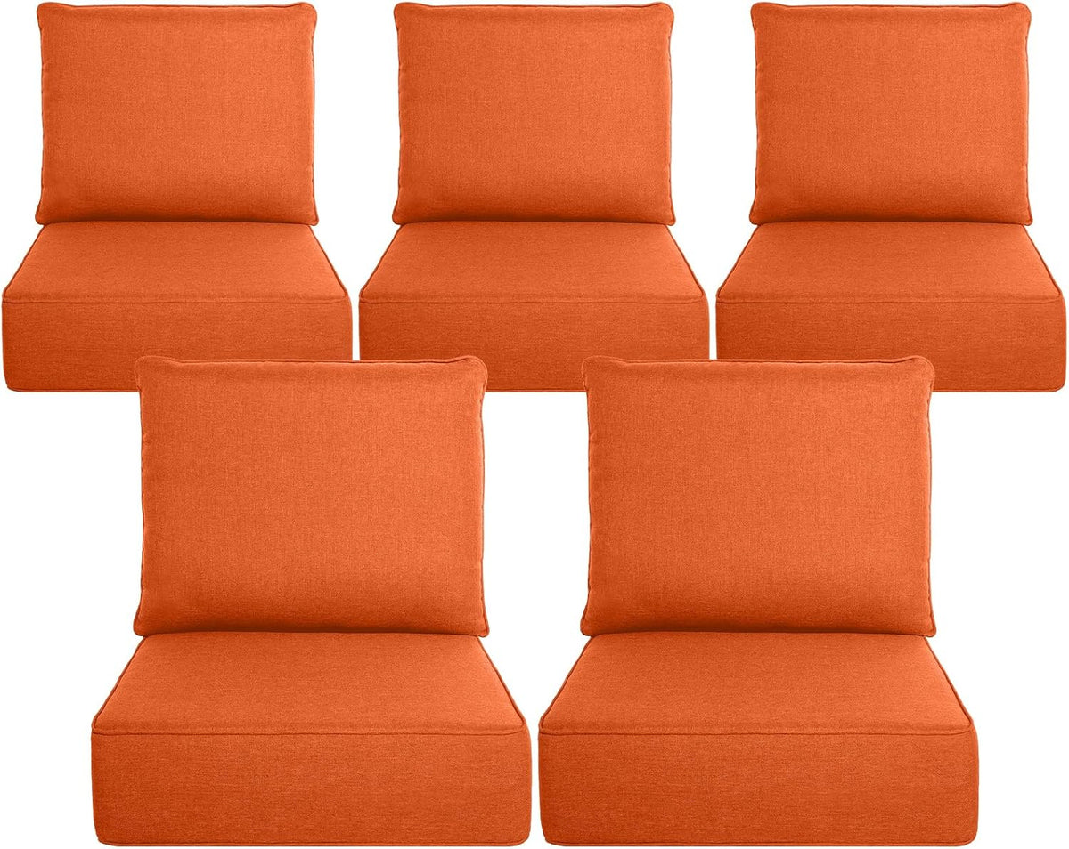 Belord Outdoor Cushion Set - 5 24 x 24 x 6 Inch Seat Cushions And 5 21 x 24 x 6 Inch Back Cushions, Orange