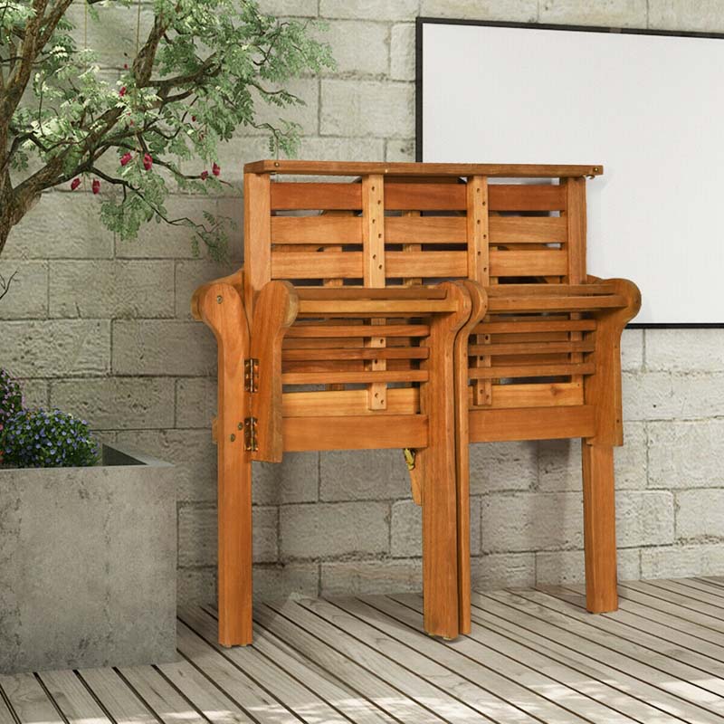 4 FT Folding Outdoor Eucalyptus Wood Bench, Natural, 2-Person - 49 in x 21 in x 38 in