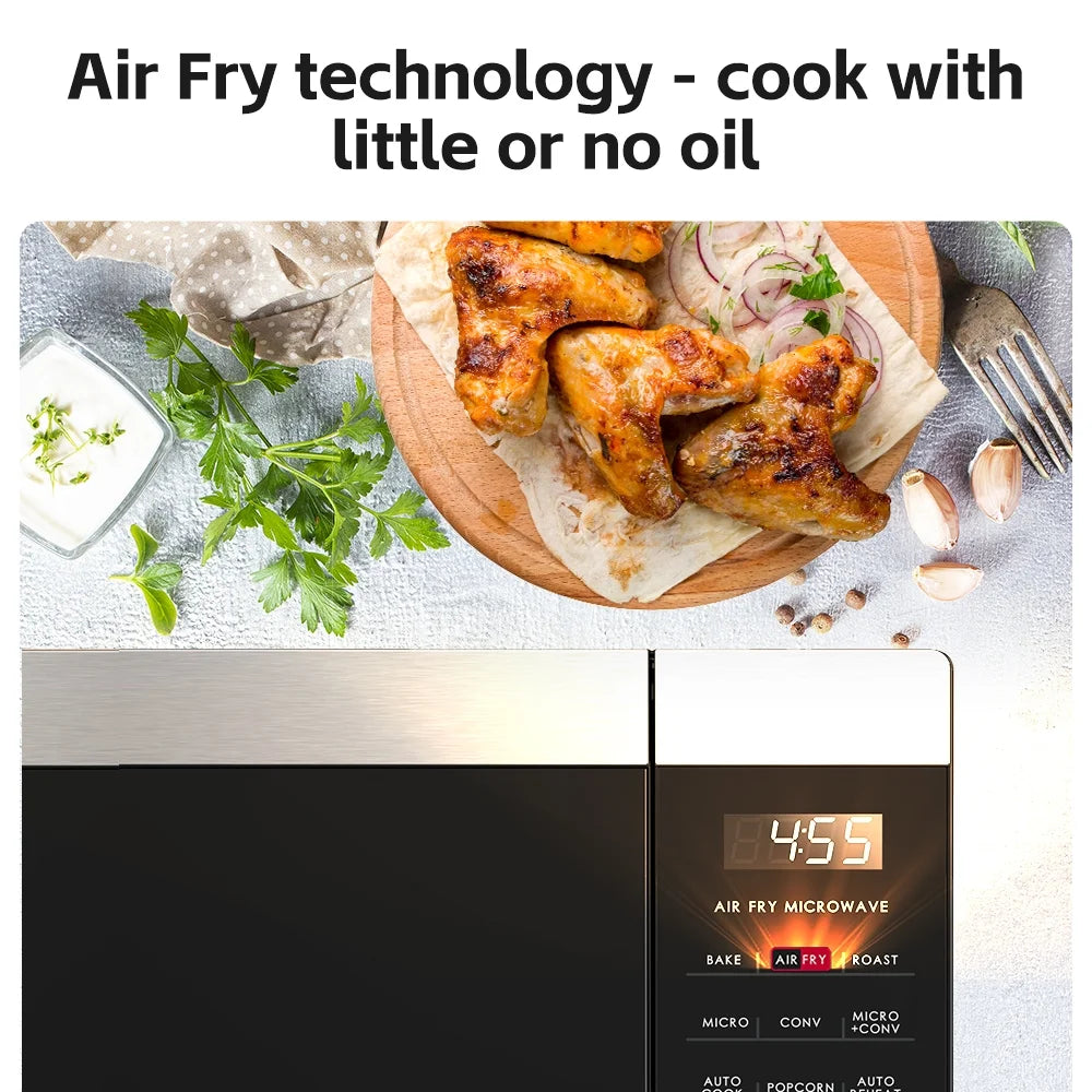 Galanz 0.9 Cu ft Air Fry Countertop Microwave, 900 Watts, Stainless Steel - GSWWD09S1A09B