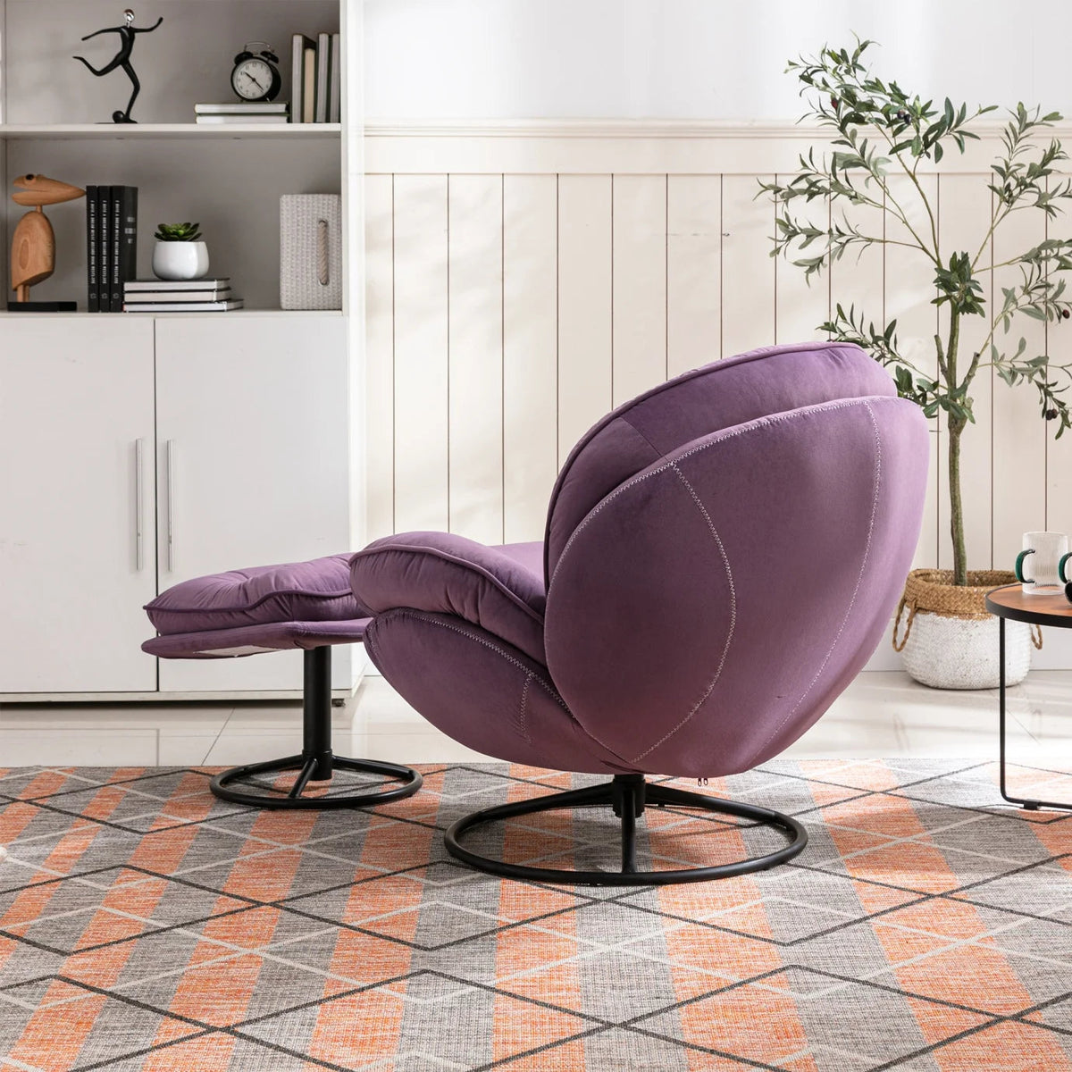 Velvet Swivel Accent Chair With Ottoman Set, Pink, 31.73 x 33.5 x 33.78 Inches